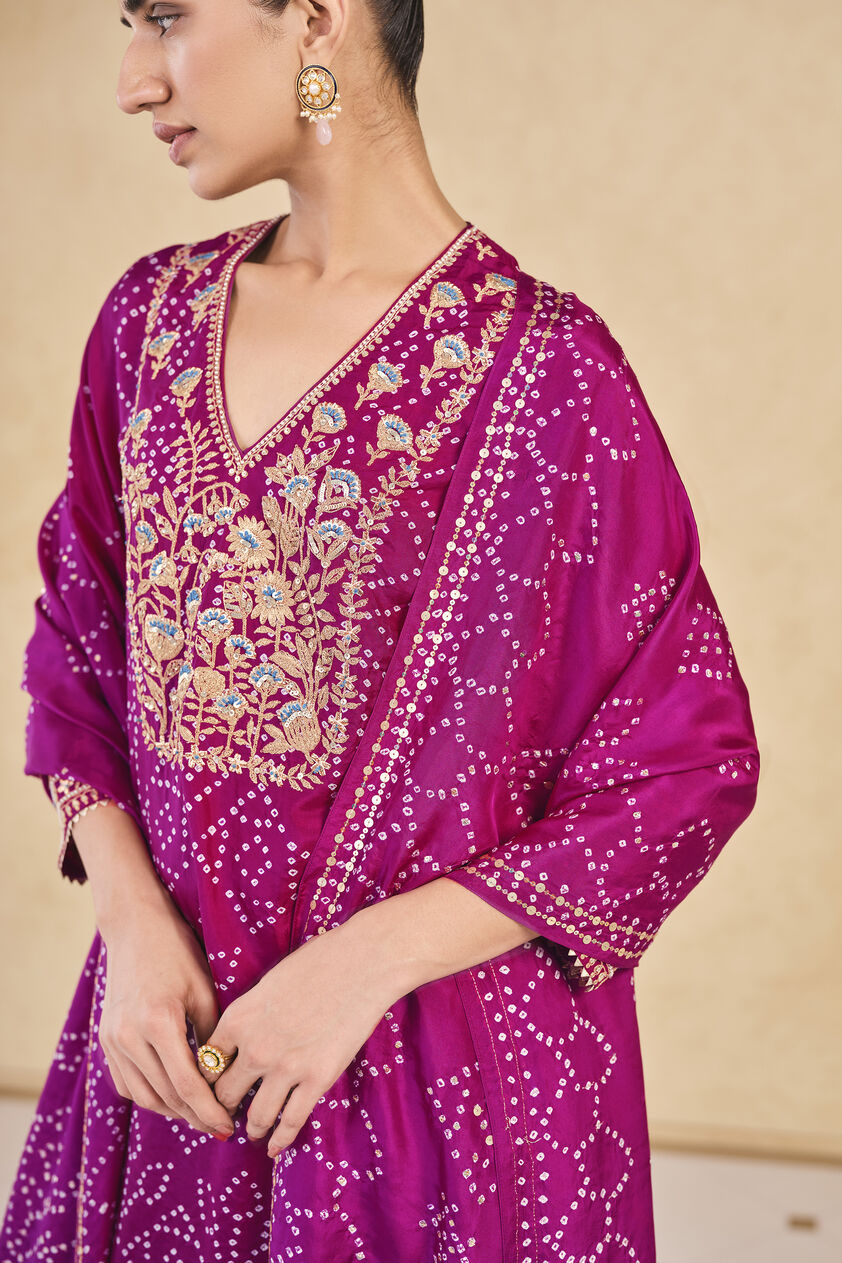 Johona Handcrafted Bandhani Silk Stole - Purple, Purple, image 2